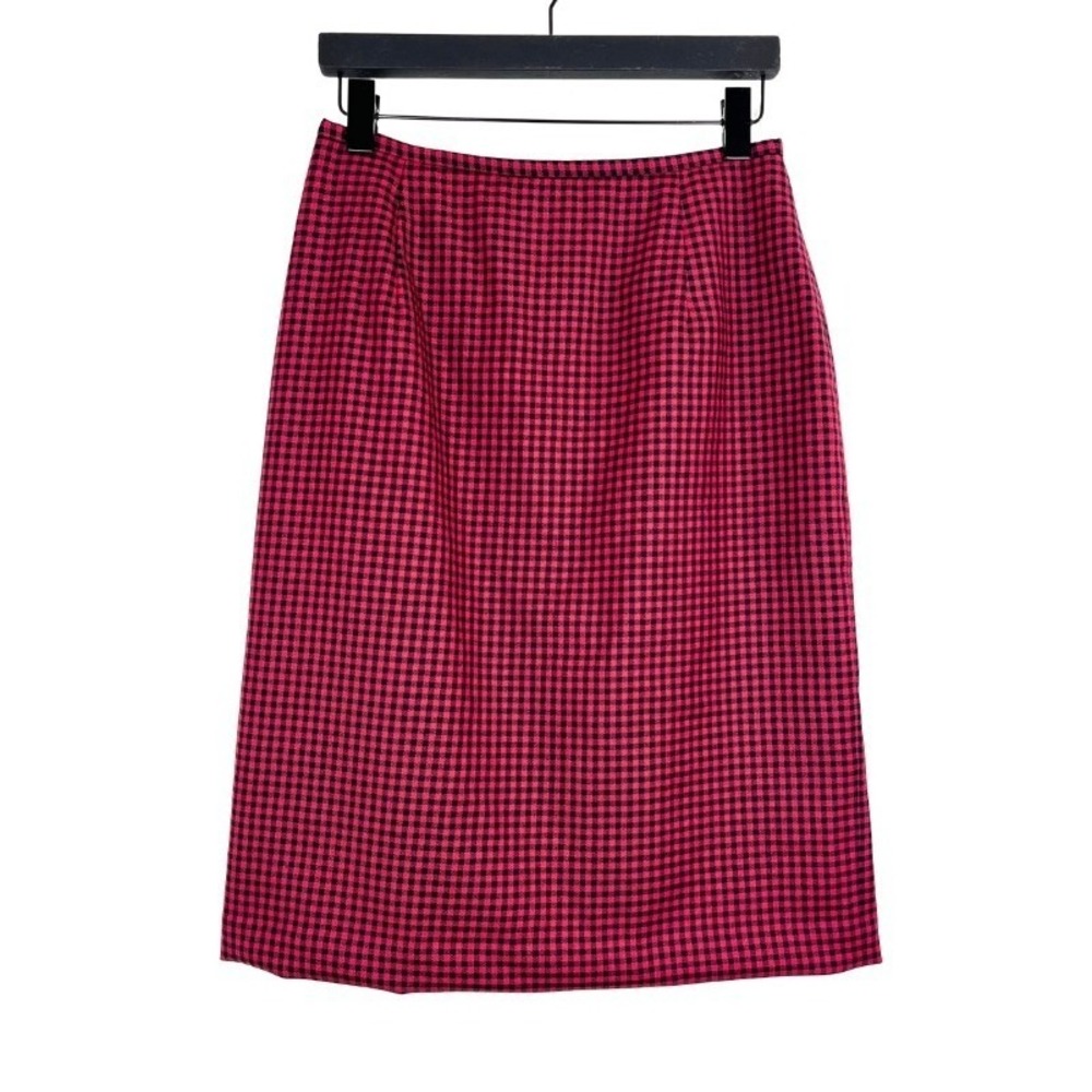 Vtg 90s Jones New York Wool Skirt‎ Sz 10 Pink Black Check Plaid Midi Lined USA